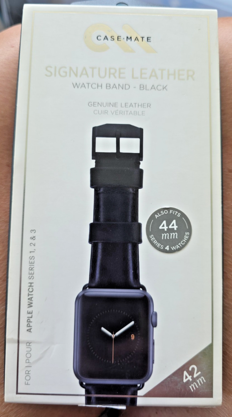 Apple Watch Black Leather Band, 42 mm, For Series 1, 2, 3 & Series 4, New In Box